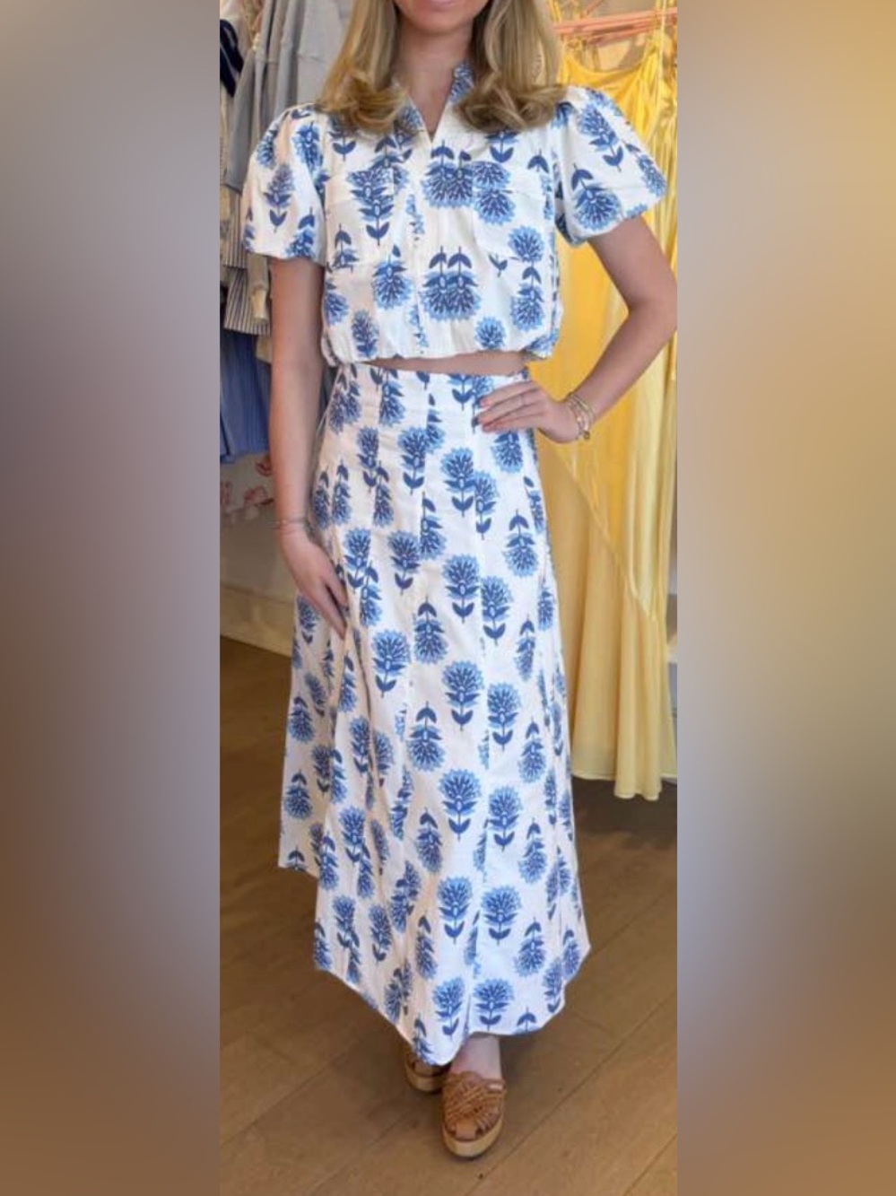 Blue Floral Maxi Skirt set for Women - Elegant Summer Maxi